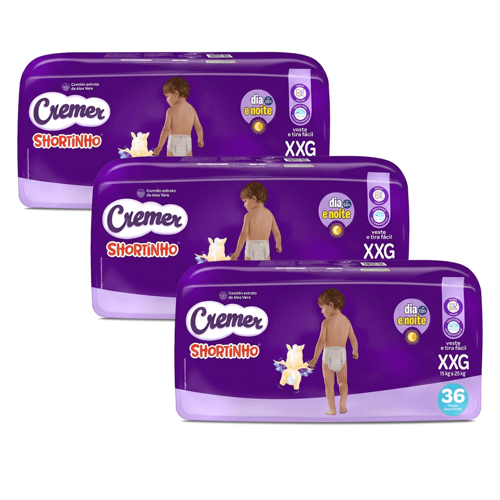Kit Cremer Shortinho Dia e Noite XXG 3 Pacotes 36 Uni Cada