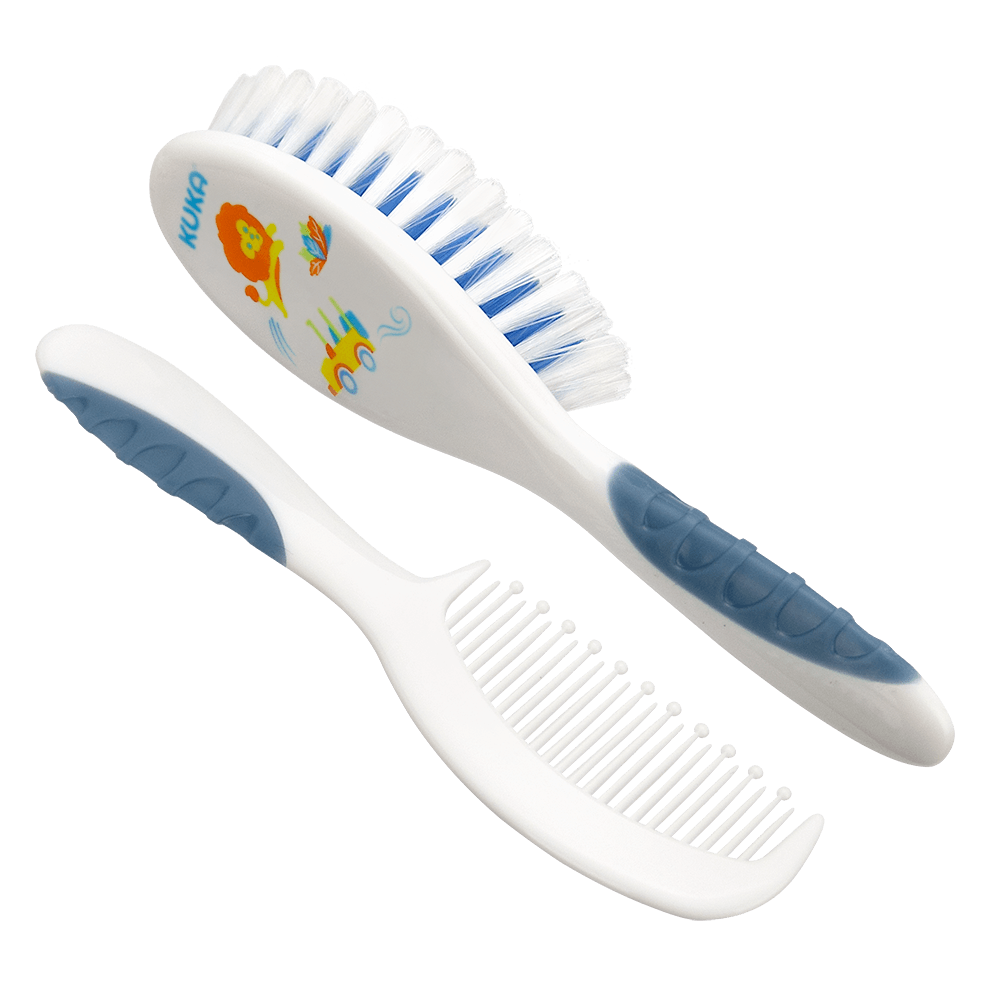 Kit de Cabelo Soft Menino: Escova de Cabelo Kuka Azul 1 Unidade + 1 Pente de Cabelo Kuka Azul 1 Unidade