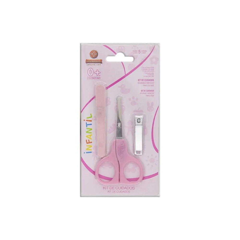 Kit de Unhas para Bebê Mundial Menina Rosa 3 Peças