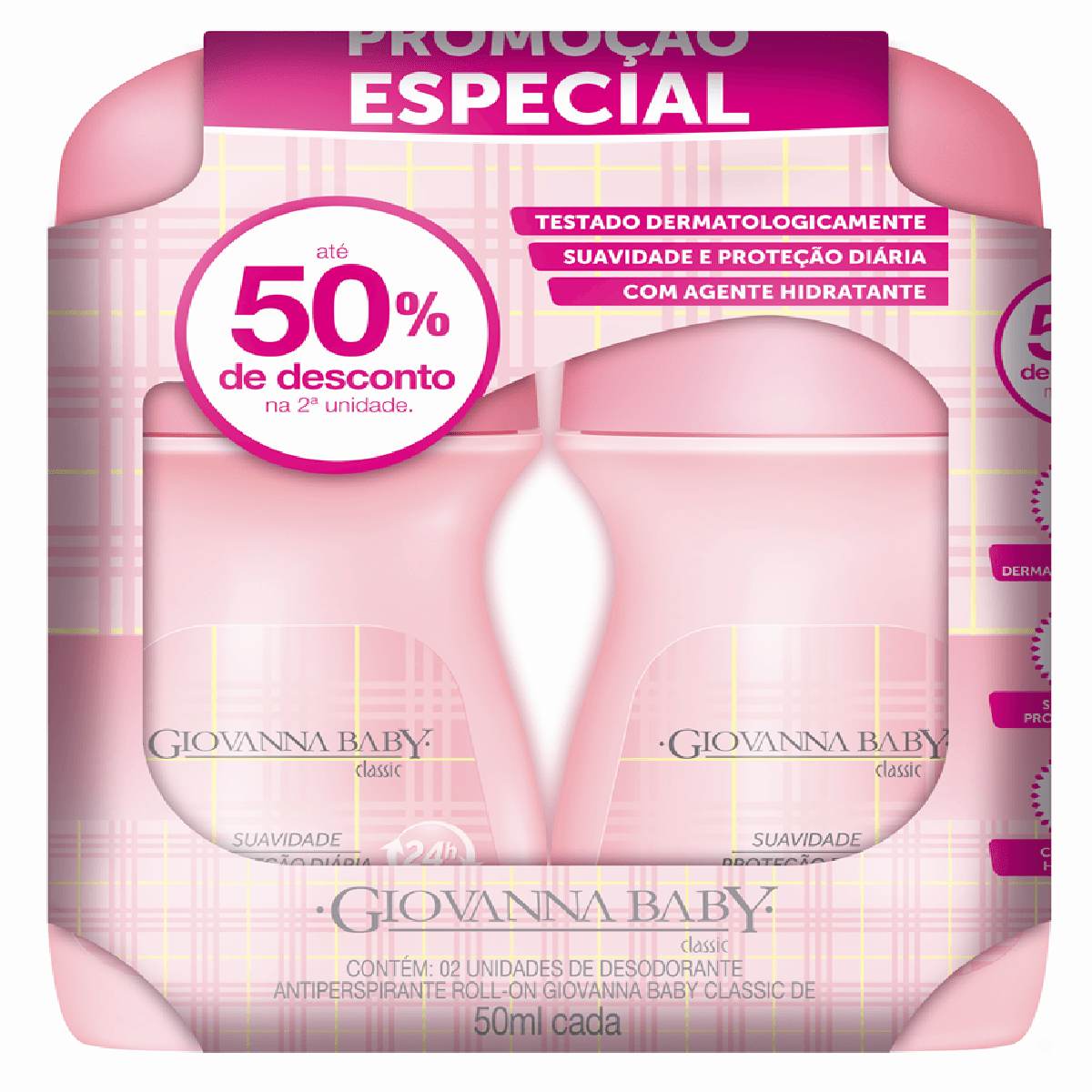Kit Desodorante Antiperspirante Giovanna Baby Classic Roll-On 50ml 2 Unidades