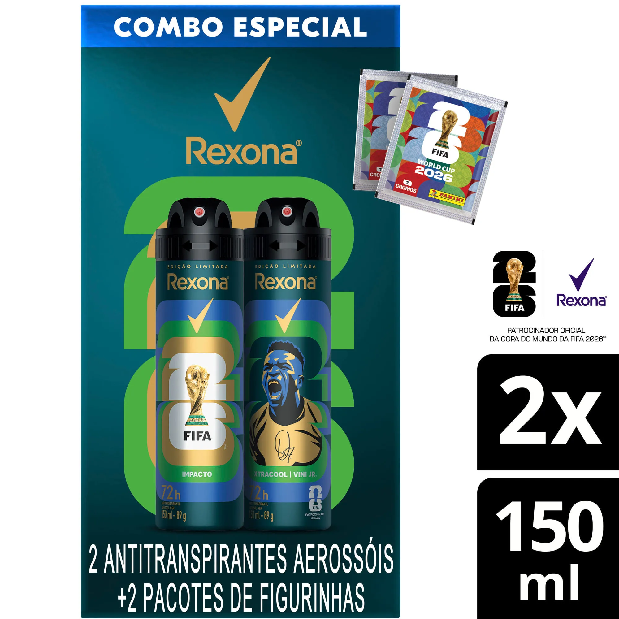 Kit Desodorante Antitranspirante Aerossol Rexona Men Xtracool + Impacto 150ml Spray Edição Limitada Fifa