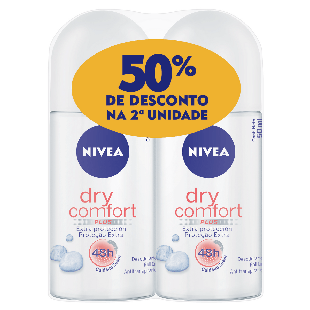 Kit Desodorante Antitranspirante Nivea Dry Comfort Plus 48h Roll-On 50ml 2 Unidades