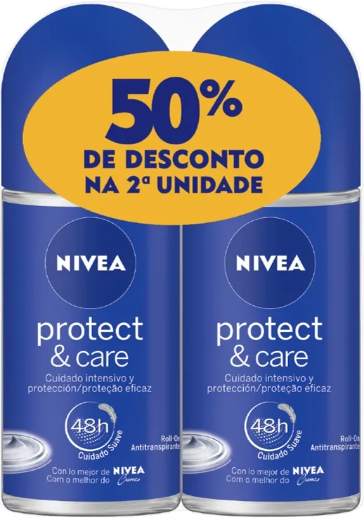 Kit Desodorante Antitranspirante Nivea Protect & Care 48h Roll-On 50ml 2 Unidades