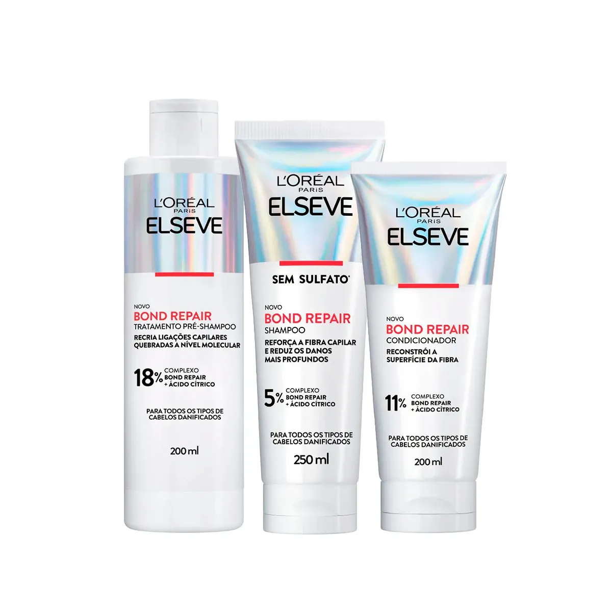 Kit Elseve Bond Repair Pré-Shampoo 200ml + Shampoo 250ml + Condicionador 200ml