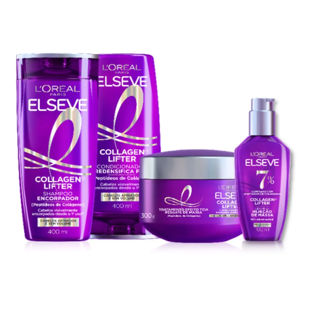 Kit Elseve Colágeno Shampoo 400ml + Condicionador 400ml + Sérum Capilar 100ml + Máscara Capilar 300g