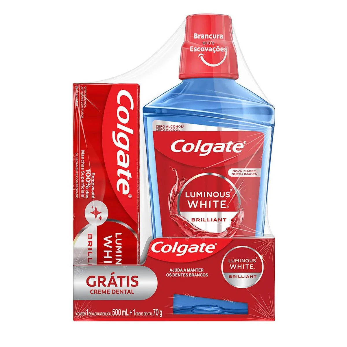 Kit Enxaguante Bucal Colgate Luminous White 500ml 1 Unidade + Creme Dental Clareador Colgate Luminous White Brilliant White 70g 1 Unidade