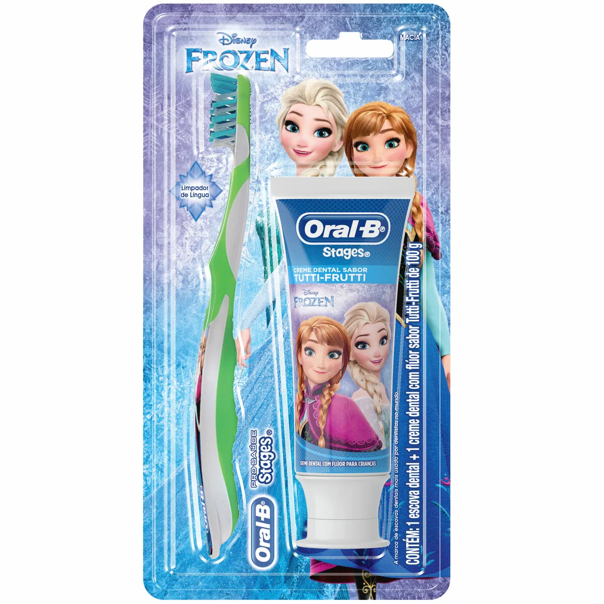 Kit Escova Dental Infantil Oral-B Stages Frozen Cerdas Macias 1 Uni + Creme Dental Infantil Frozen Sabor Tutti Frutti 100g 1 Uni