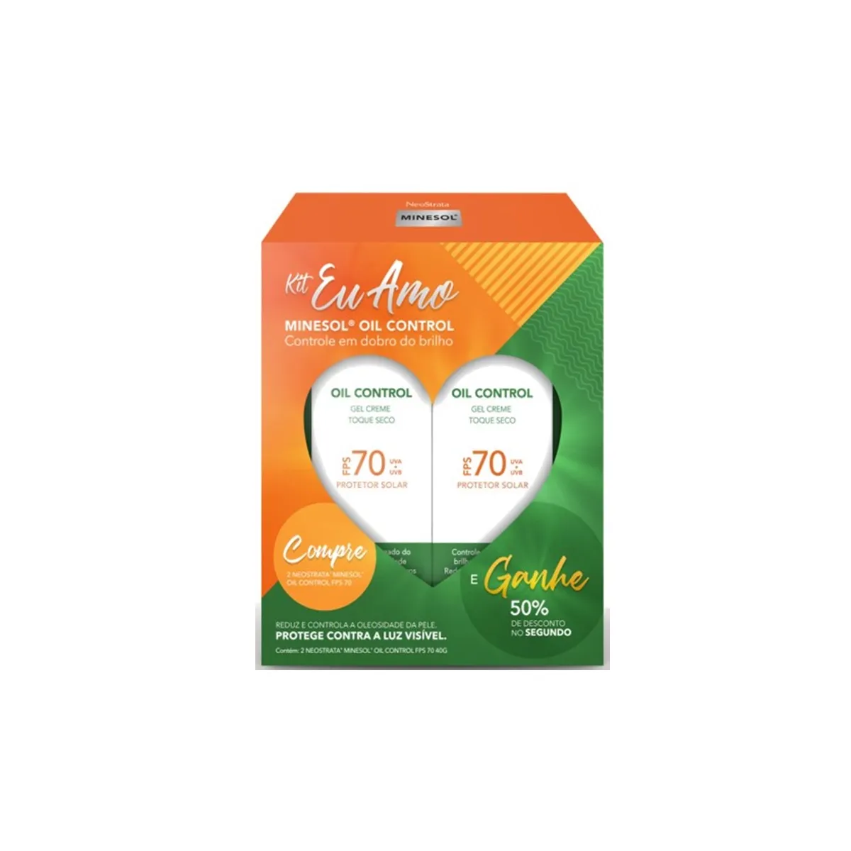 Kit Eu amo Protetor Solar Facial NeoStrata Minesol Oil Control FPS70 40g 2 Unidades