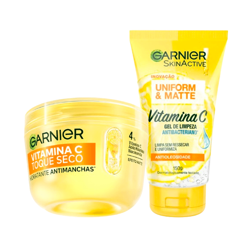 Kit Garnier Vitamina C Gel de Limpeza 150ml + Hidratante Facial Antimanchas Vitamina C Toque Seco 85g