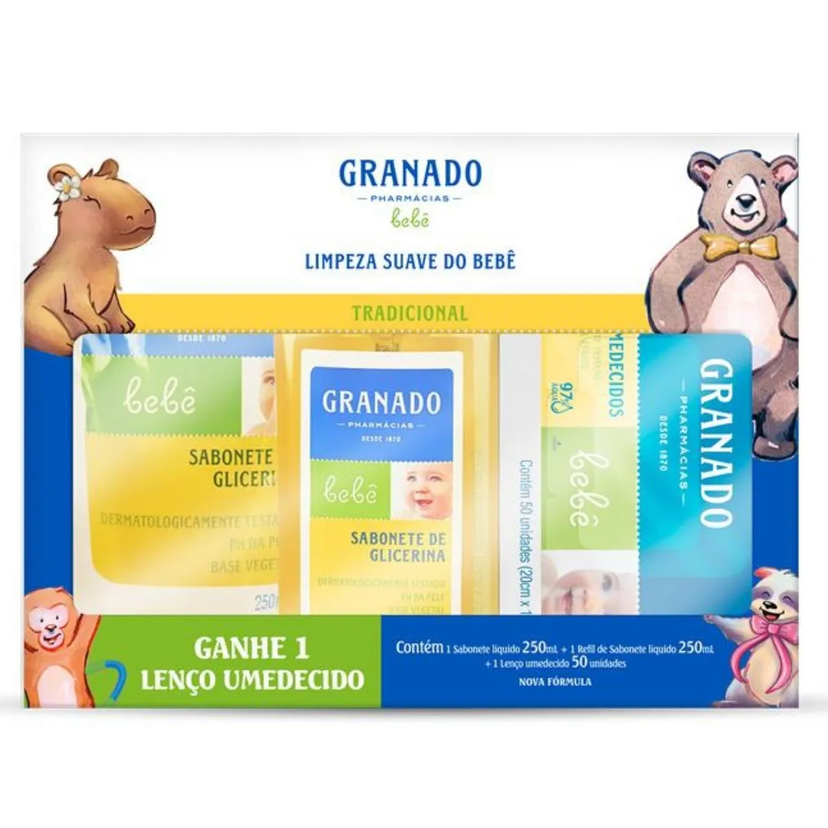 Kit Granado Bebê Sabonete Liquido 250ml +refil De Sabonete Liquido 250ml Ganhe 1 Lenço Umedecido 50un