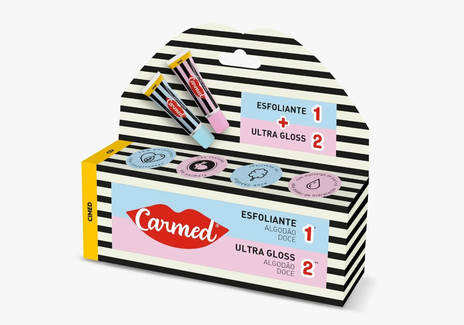 Kit Hidratante Labial 2 Unidades Carmed Sos Labios 1 Esfoliante + 1 Ultra Gloss Algodão Doce 10g Cada