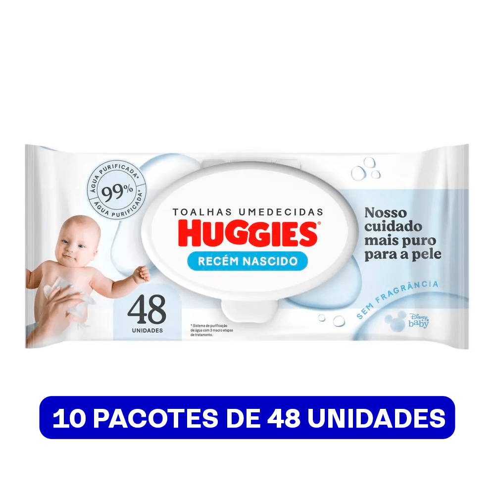 Kit Huggies Lenço Umedecido Recém-Nascido Sem Fragrância 10 x 48 Uni Total 480 Unidades