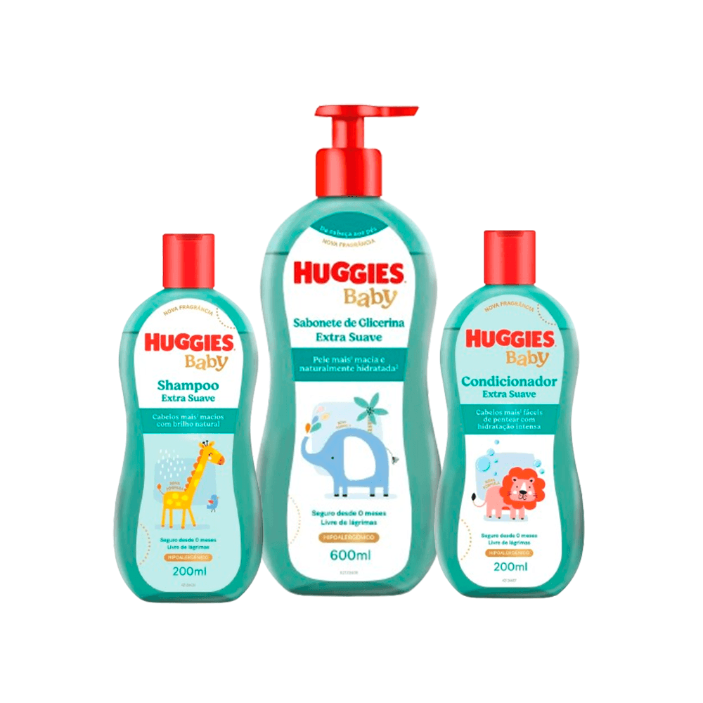 Kit Huggies Shampoo Extra Suave 200ml + Condicionador Extra Suave 200ml + Sabonete Líquido Extra Suave 600ml