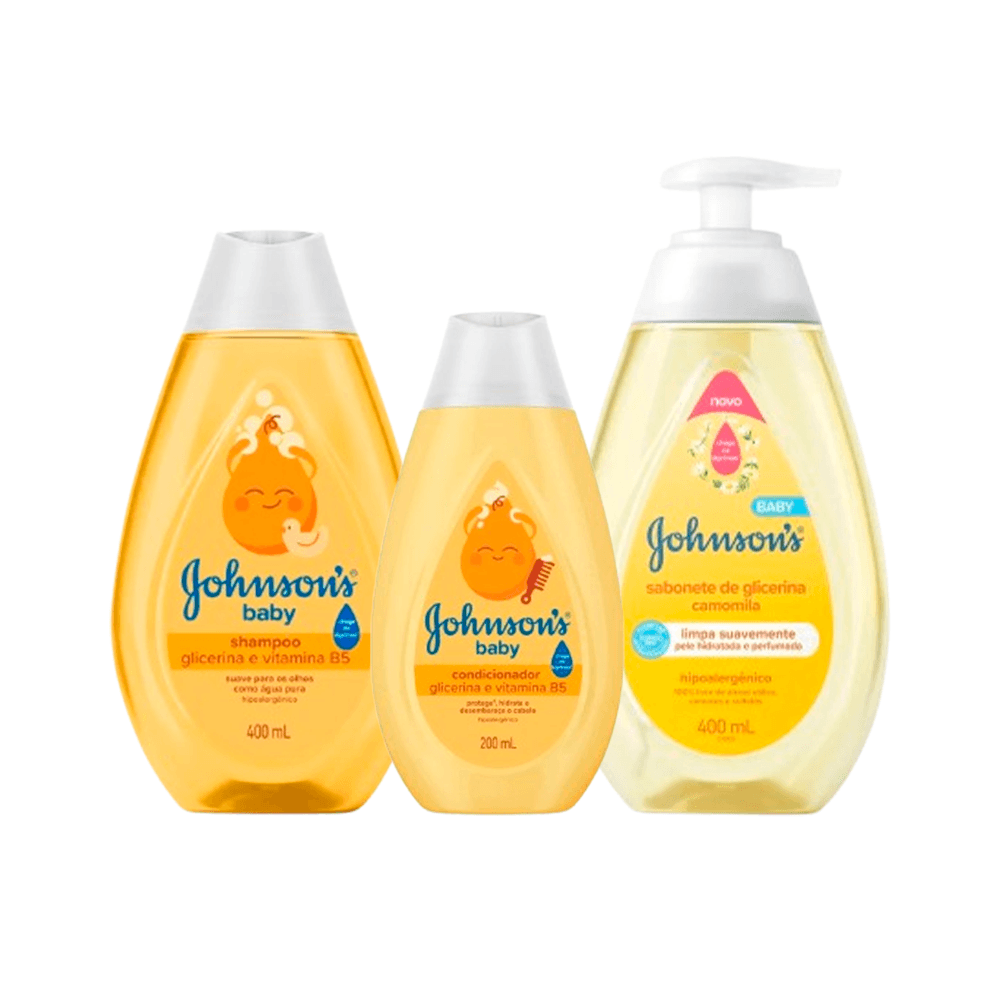 Kit Johnson's Baby Shampoo Infantil Chega de Lágrimas Regular 400ml + Condicionador Infantil Regular 200ml + Sabonete Líquido Infantil 400ml