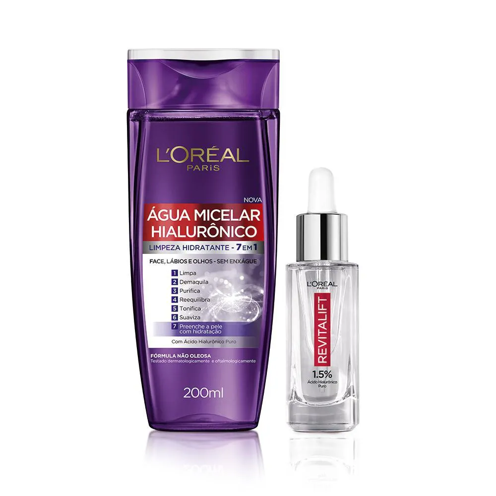 Kit L'Oréal Paris Hialurônico - Sérum Preenchedor Anti-idade + água Micelar Hialurônico