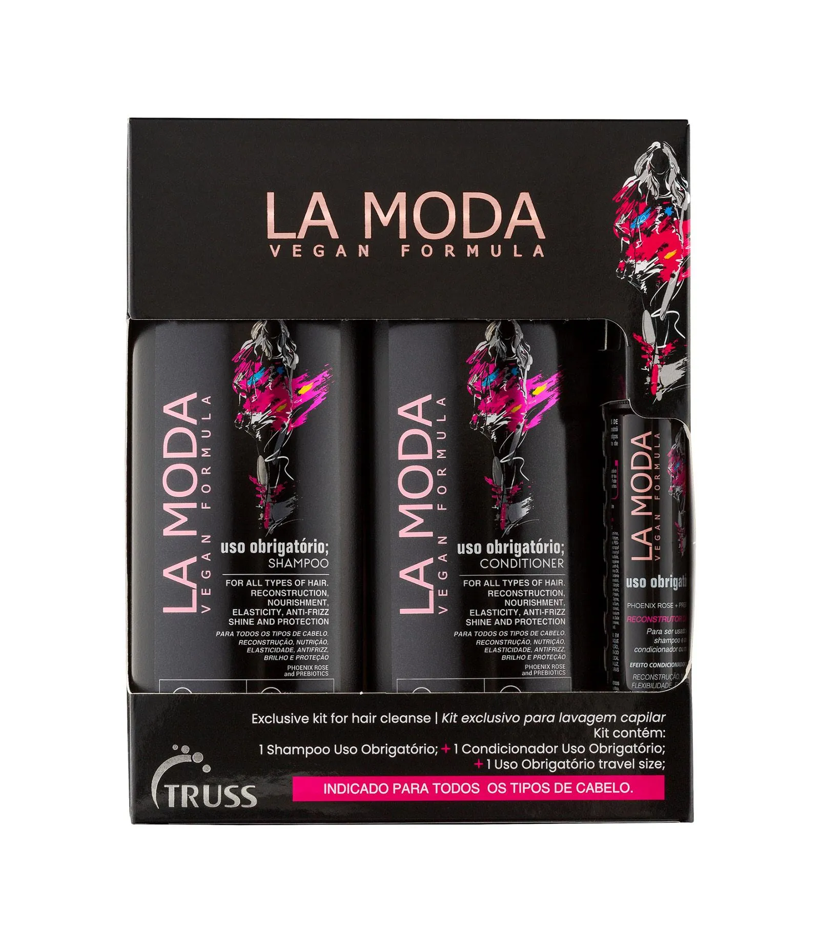 Kit La Moda Uso Obrigatório Shampoo 300ml 1 Uni + Condicionador 300ml 1uni + Finalizador Uso Obrigatório 30ml 1 Uni