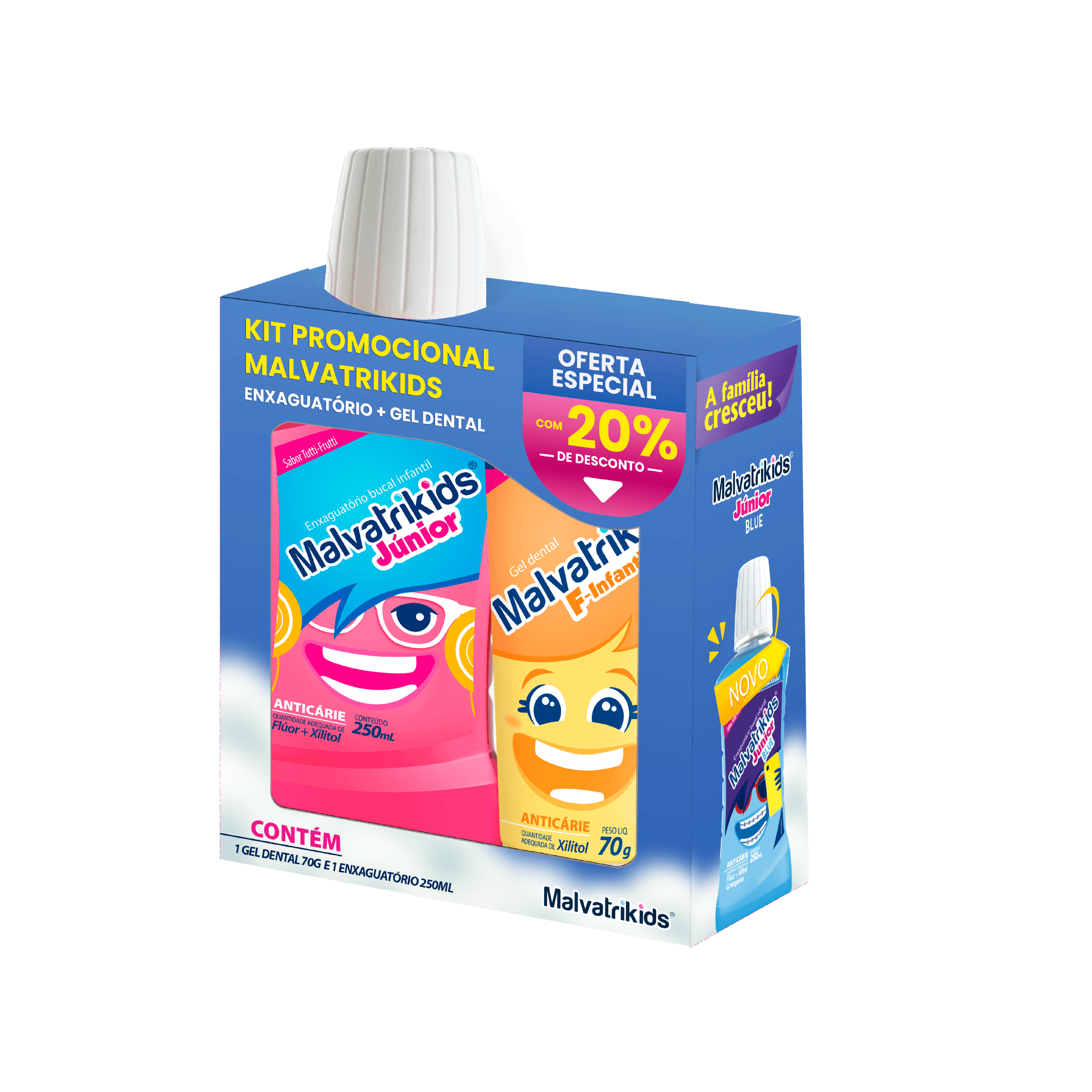Kit Malvatrikids Enxaguante Bucal Infantil Júnior Anticárie 250ml + Gel Dental Infantil F-Intantil Anticárie 70g Oferta Especial 20% de Desconto