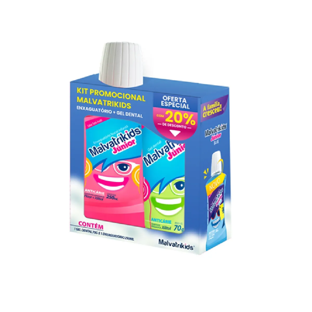 Kit Malvatrikids Enxaguante Bucal Infantil Júnior Anticárie 250ml + Gel Dental Infantil Júnior Anticárie 70g Oferta Especial 20% de Desconto