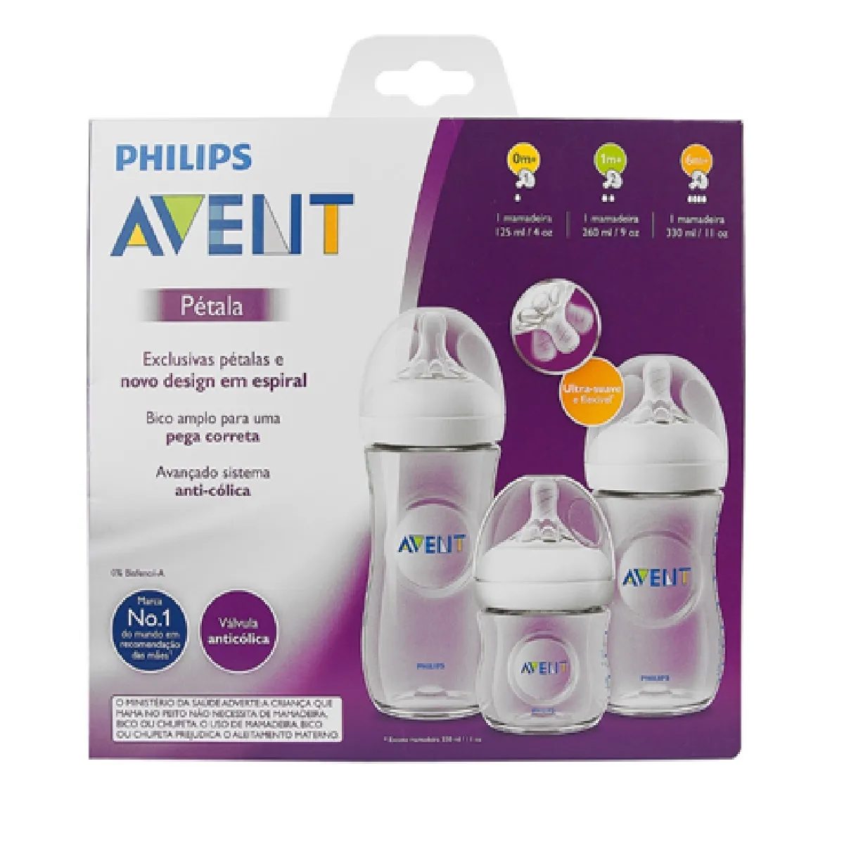 Kit Mamadeiras Philips Avent Pétala 125ml, 260ml e 330ml 3 Unidades