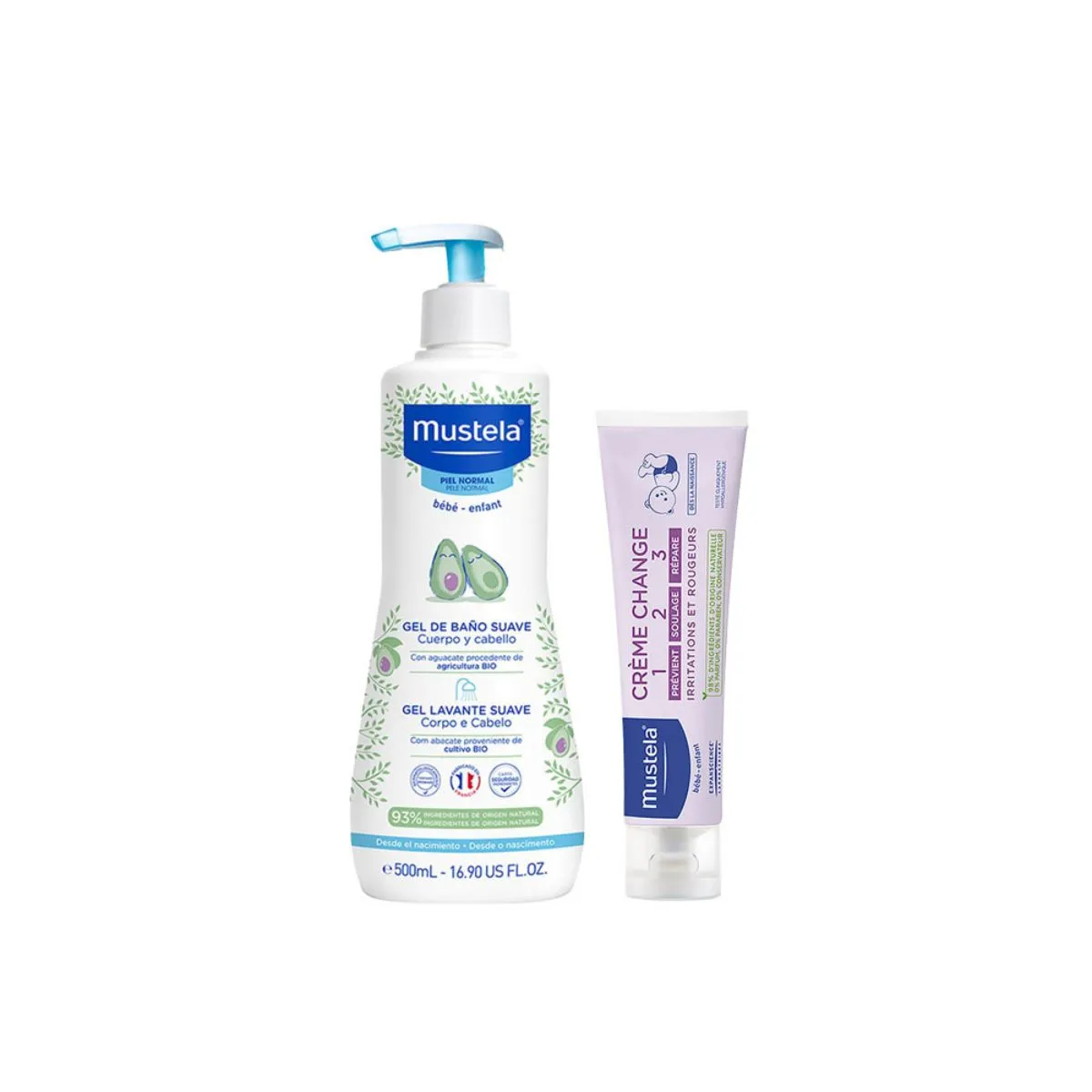 Kit Mustela Água de Limpeza Bebê Sem Enxágue 300ml + Creme para Assaduras Bebê Vitaminado 108g