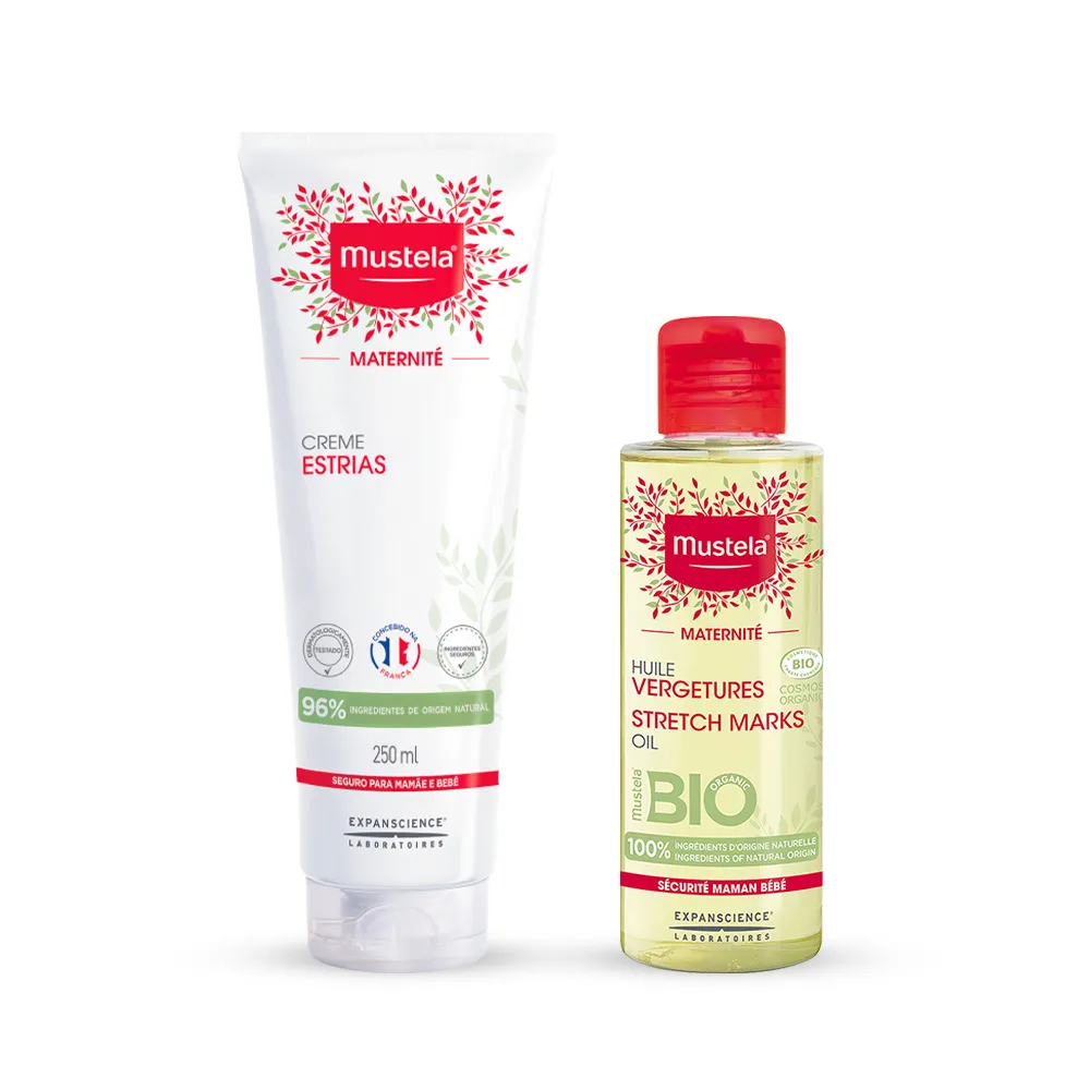 Kit Mustela Creme Prevenção de Estrias Maternité 250ml + Óleo Corporal Maternité Para Estrias 105ml