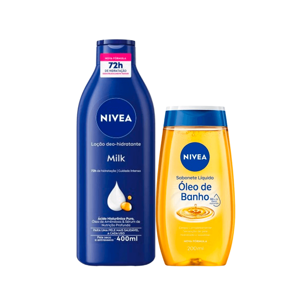 Kit Nivea Sabonete Líquido Óleo de Banho 200ml + Loção Deo-Hidratante Milk 400ml
