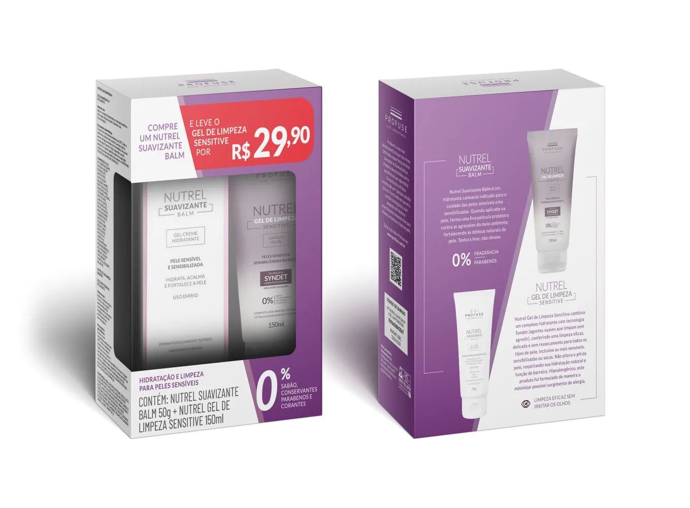 Kit Profuse Nutrel Suavizante Balm 50g E Leve Nutrel Gel De Limpeza Sensitive 150ml Por 29,90