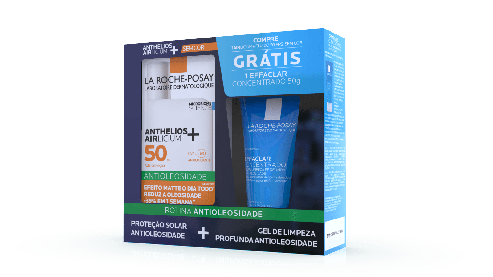 Kit Protetor Solar Facial La Roche-Posay Anthelios Airlicium+ Fluido FPS50 Sem Cor 40g 1 Unidade + Gel de Limpeza Effaclar Concentrado 50g 1 Unidade