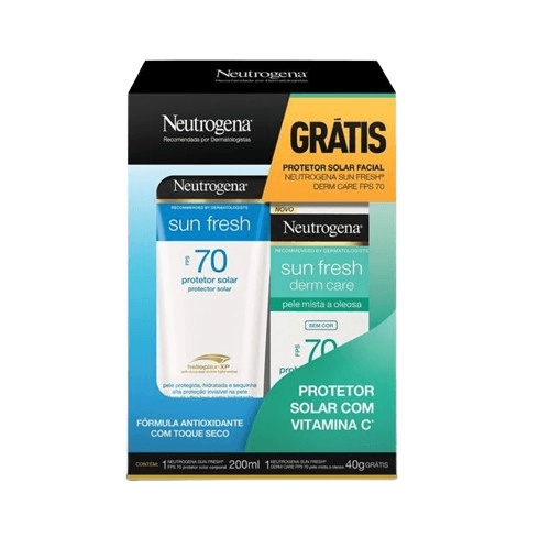 Kit Protetor Solar Neutrogena Sun Fresh FPS70 200ml 1 Unidade + Protetor Solar Facial Neutrogena Sun Fresh Derm Care FPS70 40g 1 Unidade