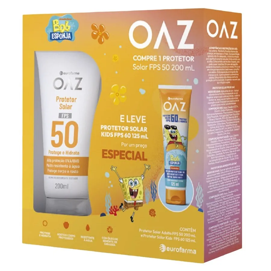 Kit Protetor Solar Oaz 1 Protetor Fps50 200ml + 1 Protetor Kids Fps60 125ml