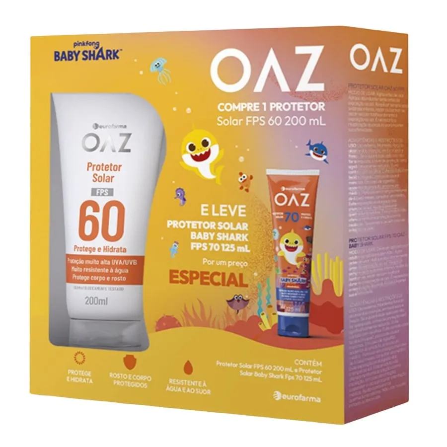 Kit Protetor Solar Oaz 1 Protetor Fps60 200ml + 1 Protetor Kids Fps70 125ml