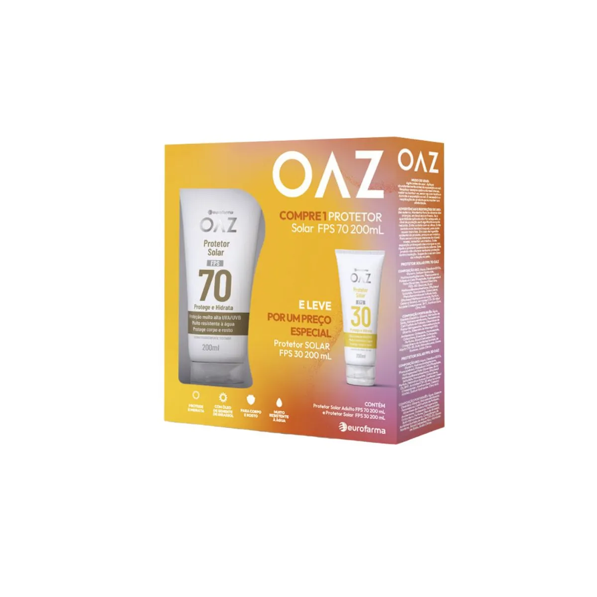 Kit Protetor Solar Oaz 1 Protetor Fps70 200ml + 1 Protetor Fps30 200ml