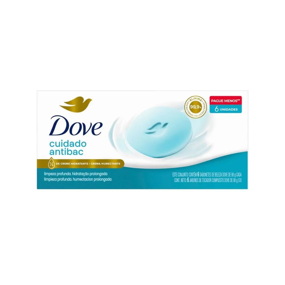 Kit Sabonete em Barra Dove Cuidado Antibac 90g 6 Unidades