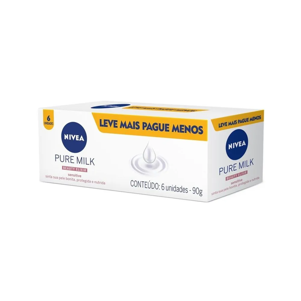 Kit Sabonete em Barra Nivea Pure Milk Beauty Elixir Sensitive 90g 6 Unidades