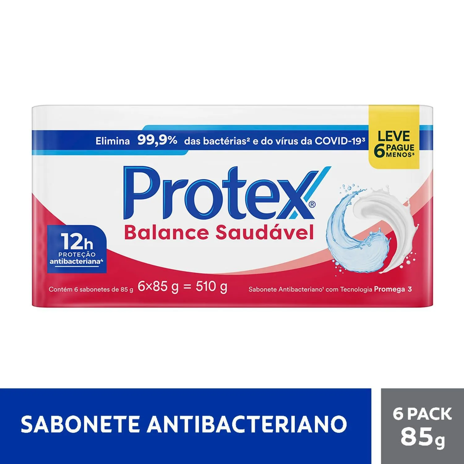 Kit Sabonete em Barra Protex Balance Saudável Antibacteriano 85g 6 Unidades