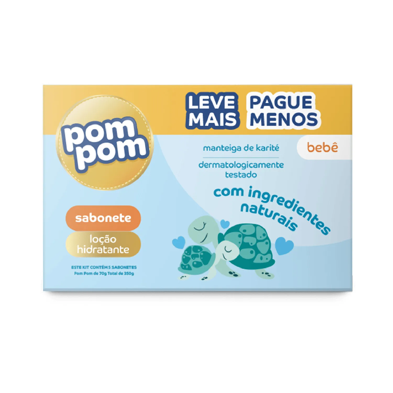 Kit Sabonetes em Barra Infantil Pom Pom Hidratante 70g 5 Unidades