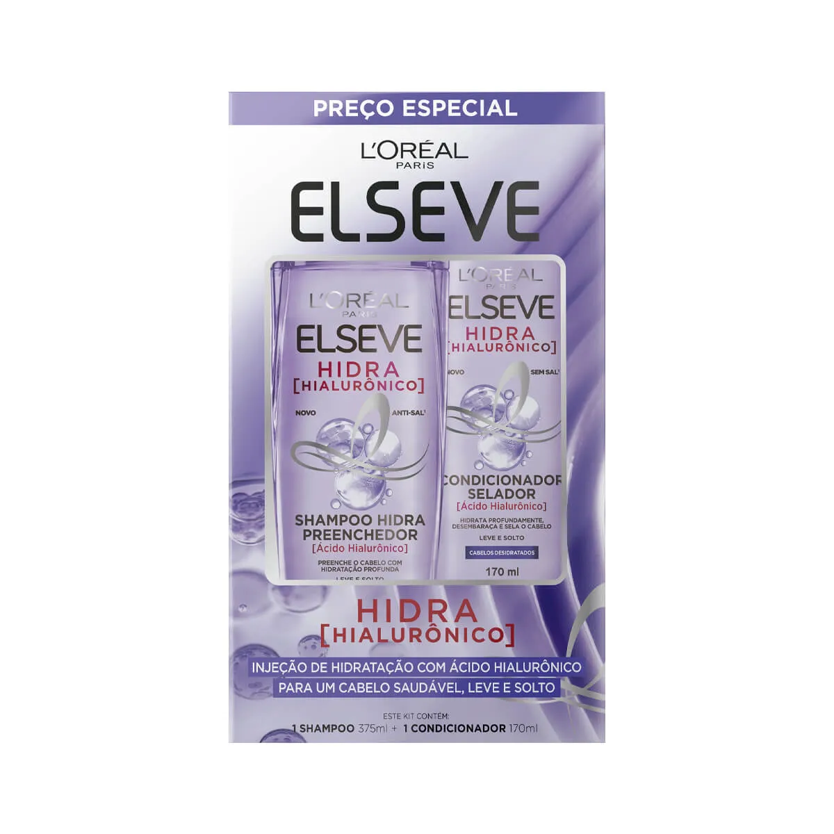 Kit Shampoo Elseve Hidra Hialurônico 375ml 1 Unidade + Condicionador Elseve Hidra Hialurônico 170ml 1 Unidade