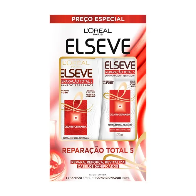 Kit Shampoo Elseve Reparação Total 5 375ml 1 Unidade + Condicionador Elseve Reparação Total 5 170ml 1 Unidade