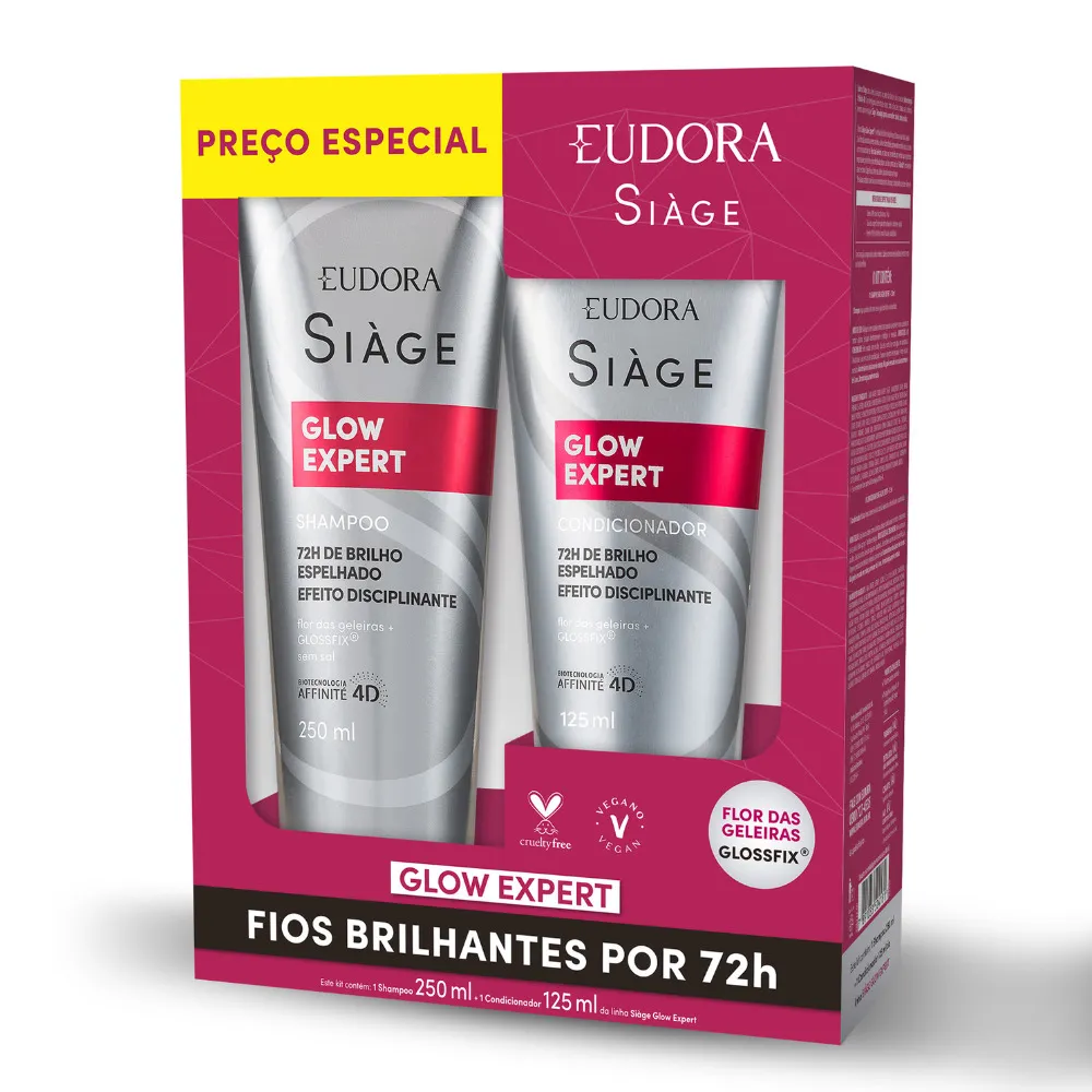 Kit Shampoo Eudora Siàge Glow Expert 250ml 1 Unidade + Condicionador Eudora Siàge Glow Expert 125ml 1 Unidade