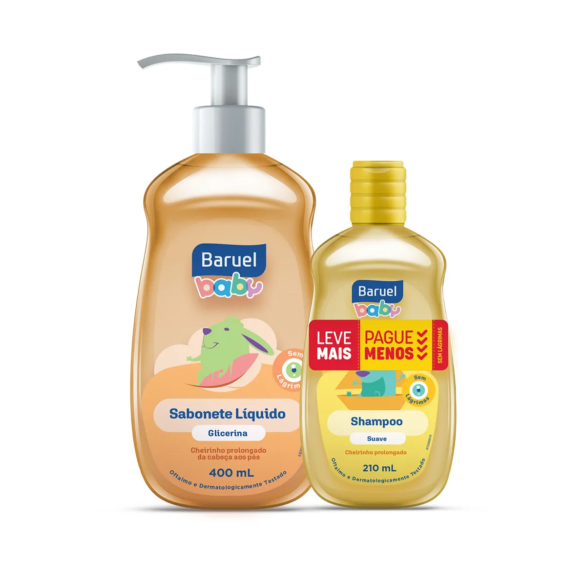 Kit Shampoo Infantil Baruel Baby Suave 210ml 1 Unidade + Sabonete Líquido Infantil Baruel Baby Glicerina 400ml 1 Unidade