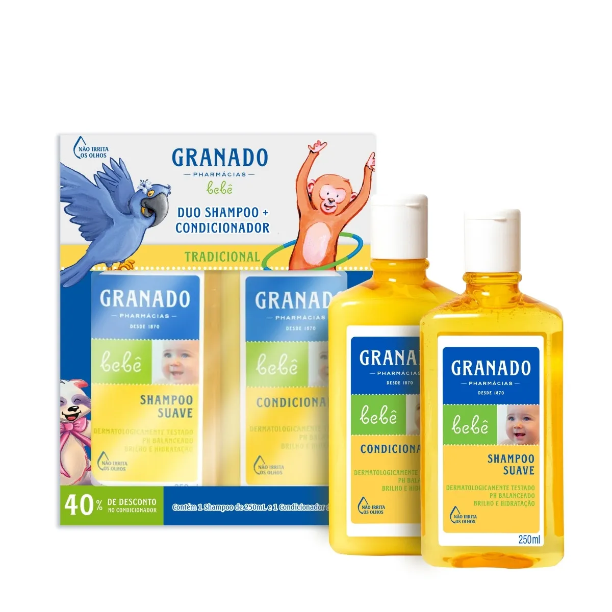Kit Shampoo Infantil Granado Bebê Tradicional 250ml 1 Unidade + 1 Condicionador Infantil Granado Bebê Tradicional 250ml 1 Unidade
