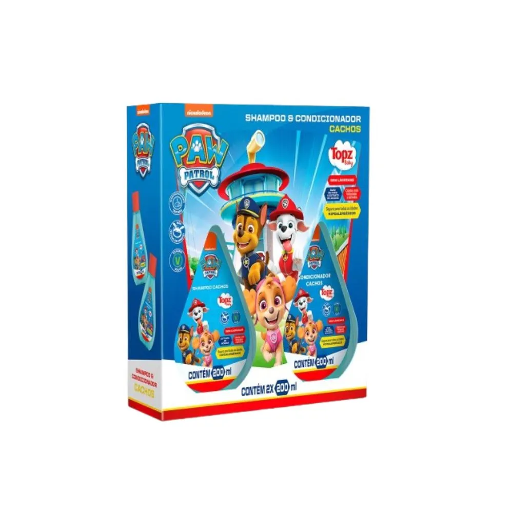 Kit Shampoo Infantil Topz Patrulha Canina Cachos 200ml 1 Unidade + 1 Condicionador Infantil Topz Patrulha Canina Cachos 200ml 1 Unidade