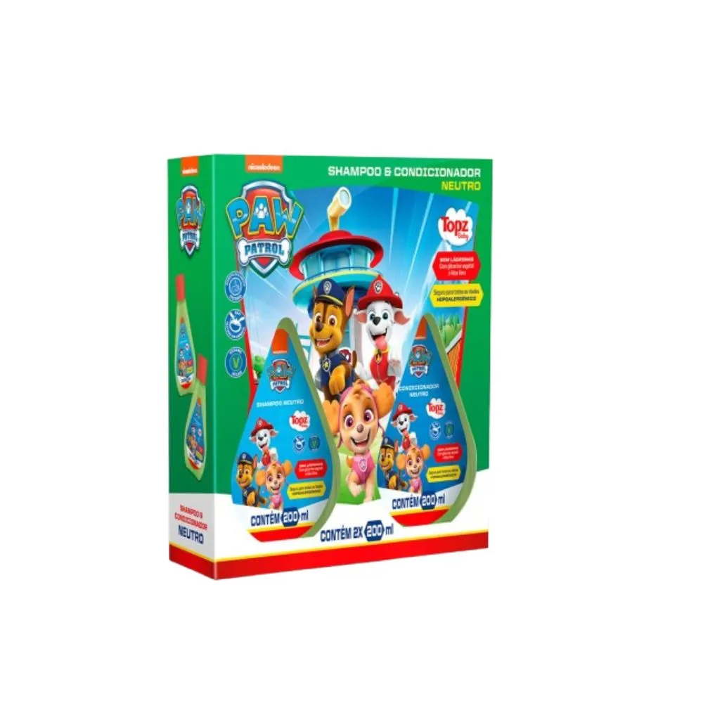 Kit Shampoo Infantil Topz Patrulha Canina Neutro 200ml 1 Unidade + 1 Condicionador Infantil Topz Patrulha Canina Neutro 200ml 1 Unidade