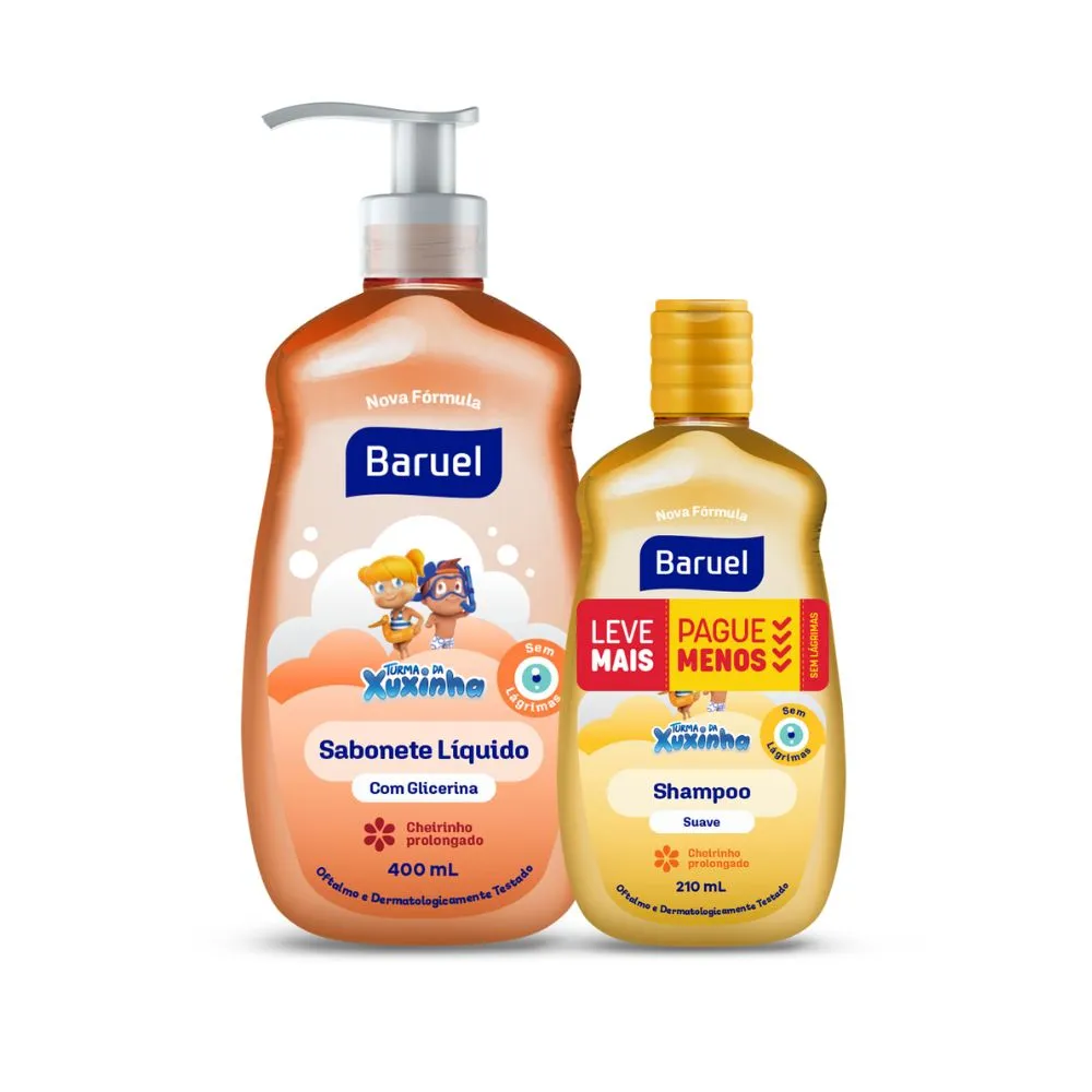 Kit Shampoo Infantil Turma da Xuxinha Suave 210ml 1 Unidade + Sabonete Líquido Infantil Turma da Xuxinha Glicerina 400ml 1 Unidade