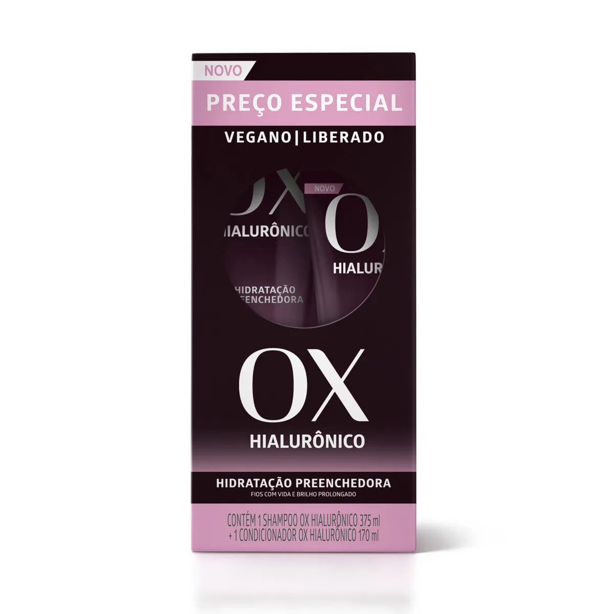 Kit Shampoo Ox Hialurônico Hidratação Preenchedora 375ml 1 Uni + Condicionador Ox Hialurônico Hidratação Preenchedora 170ml 1 Uni
