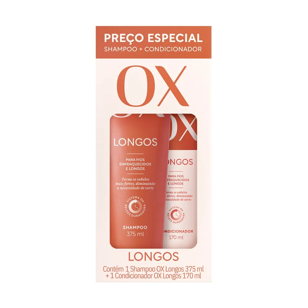 Kit Shampoo Ox Longos 375ml 1 Unidade + Condicionador Ox Longos 170ml 1 Unidade