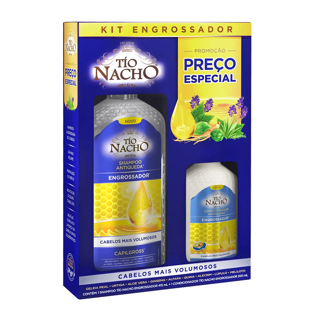 Kit Shampoo Tío Nacho Antiqueda Engrossador 415ml 1 Unidade + Condicionador Tío Nacho Antiqueda Engrossador 200ml 1 Unidade