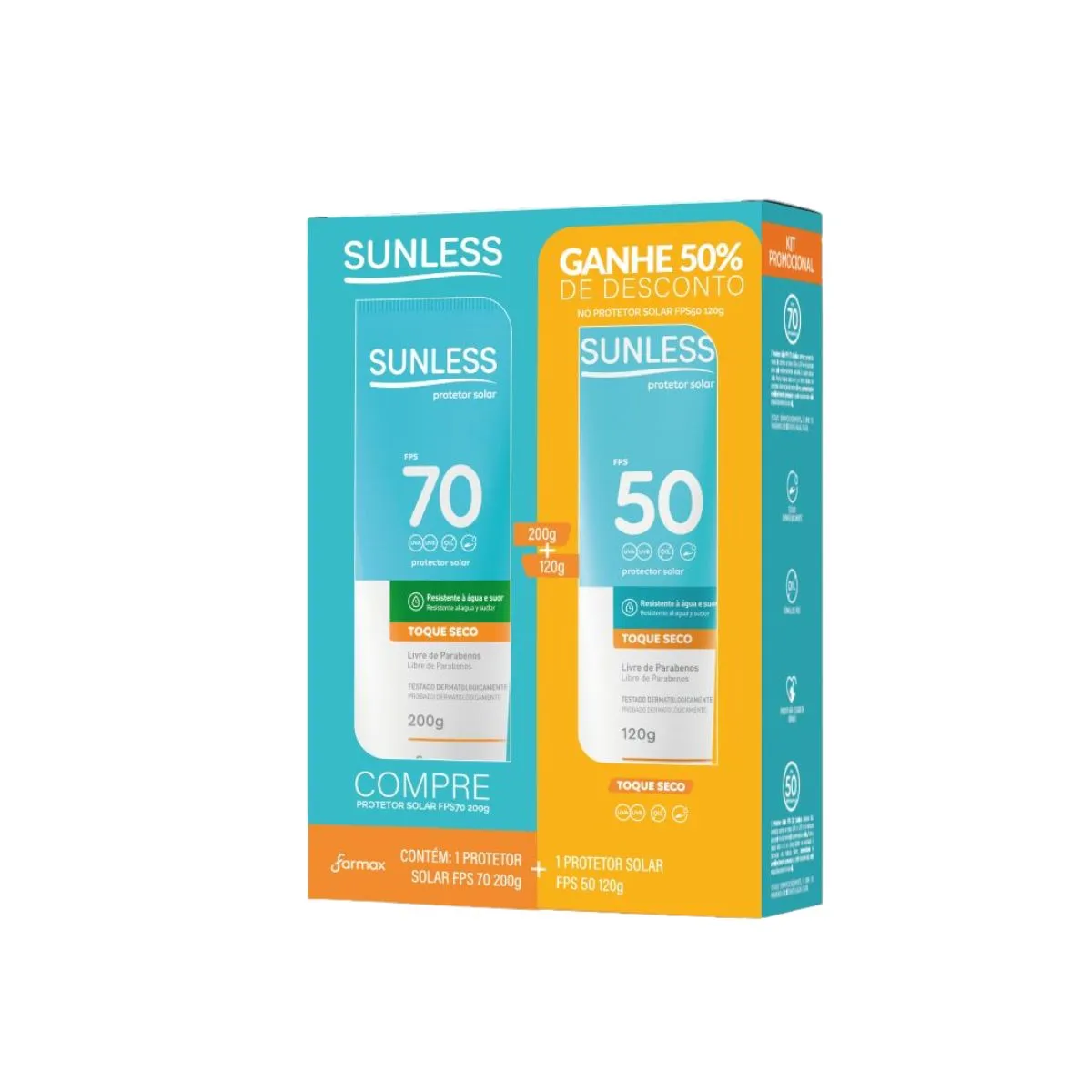 Kit Sunless Protetor Solar Fps70 200g + Protetor Fps50 120g Ganhe 50% De Desconto