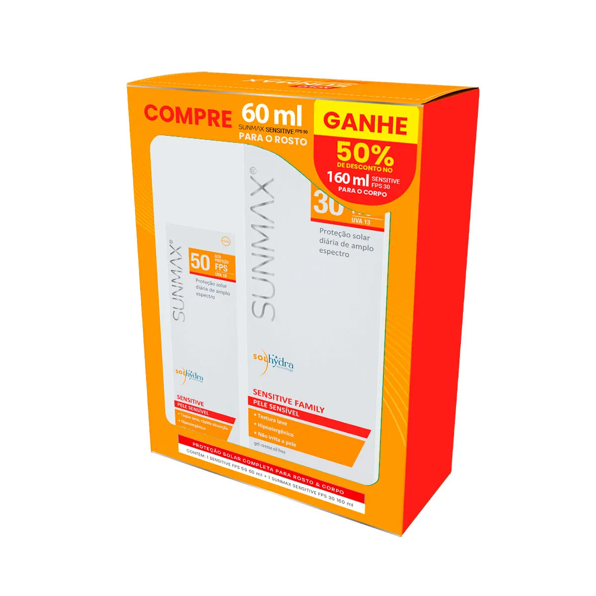 Kit Sunmax Sensitive Fps50 60ml+ Sunmax Sensitive Fps 30 160ml Com 50% De Desconto