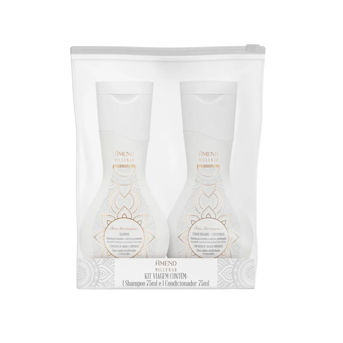 Kit Travel Mini Amend Millenar Óles Marroquinos 1 Shampoo + 1 Condicionador De 75ml Cada